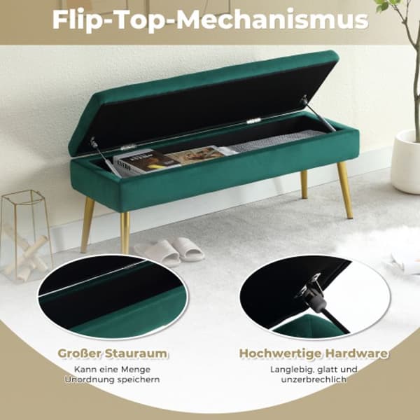Förvaringspall, metallben, sammetstoppad pall, sängpall, sovrum, vardagsrum, vardagsrum, grönt