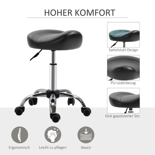 Rootz Salon Jakkara - Toimistojakkara - Keinonahkainen jakkara - Korkeussäädettävä - Ergonominen muotoilu - 48cm x 48cm x 54-69cm