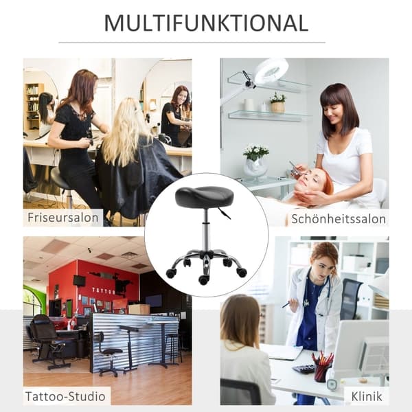 Rootz Salon Jakkara - Toimistojakkara - Keinonahkainen jakkara - Korkeussäädettävä - Ergonominen muotoilu - 48cm x 48cm x 54-69cm