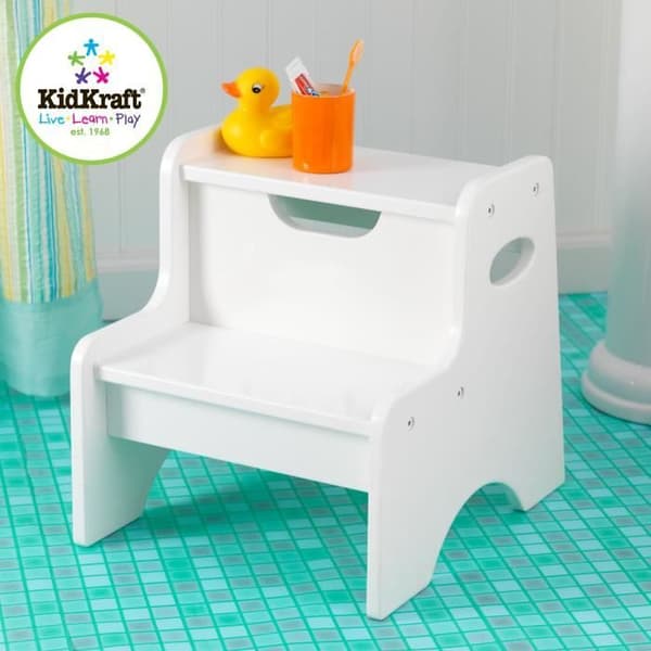 KidKraft 15501 tvåstegspall i trä, barnrum, möbel - vit färg