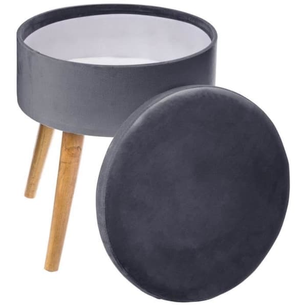 Taburett pouf förvaringskista - Skandinavisk stil - RUND - Mörkgrå - 36 cm diameter - 44 cm höjd