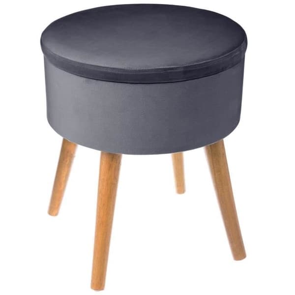 Taburett pouf förvaringskista - Skandinavisk stil - RUND - Mörkgrå - 36 cm diameter - 44 cm höjd