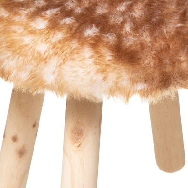 Barnstol - Atmosphera - Trä- och brun pälsshorn - H 38 cm - D 27 cm - Max 50 kg