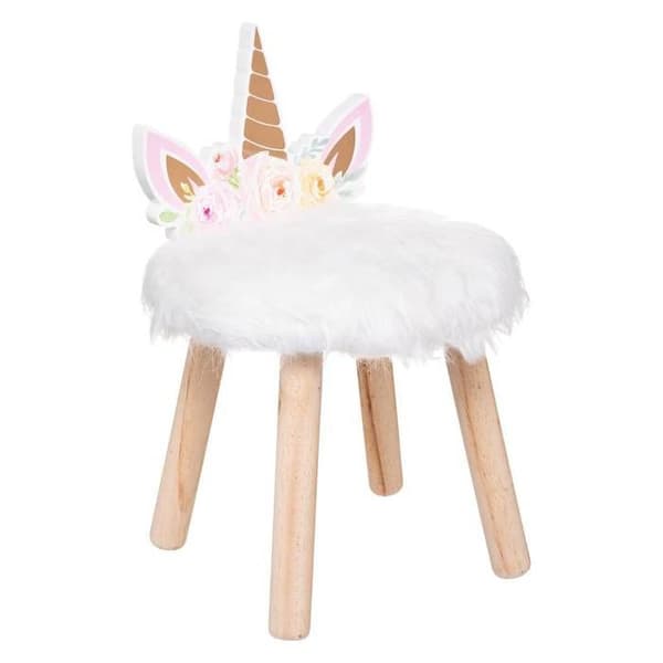 Taburett för Barn - Atmosphera - Enhörning - Furu - Vit Päls - H 40 cm