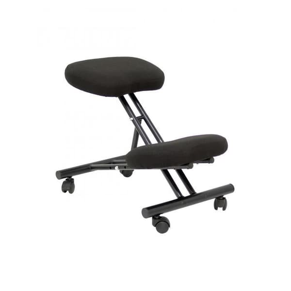 Fast ergonomisk kontorspall, justerbar i olika lägen och på hjul. vadderad sits i svart BALI-tyg (MED