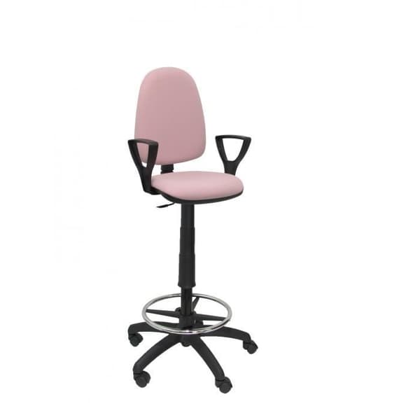 Ergonomisk pall med höjdjusterbar permanent kontaktmekanism och fotstödsring i ljusrosa BALI-tyg