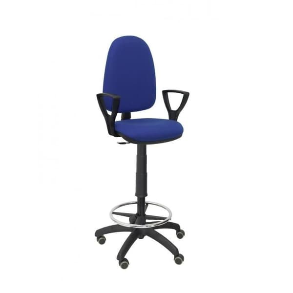 Ergonomisk pall med höjdjusterbar permanent kontaktmekanism, fotstödsring och hjul i blå BALI parkett