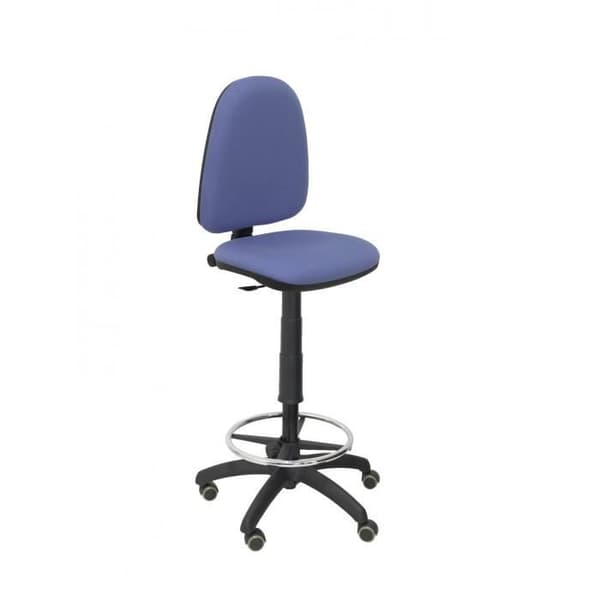 Ergonomisk pall med permanent kontaktmekanism och justerbar i höjdled, fotstödsring och hjul i blå parkett