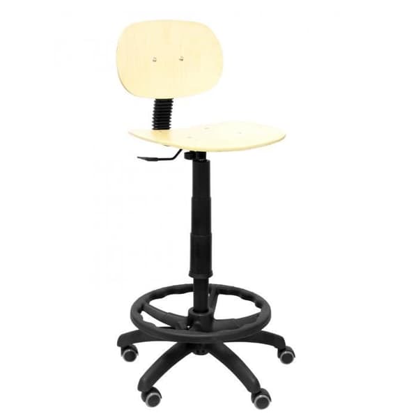 Ergonomisk arbetspall, vridbar och justerbar i höjdled (krom fotstödsring) Sits och ryggstöd i bok PIQUERAS