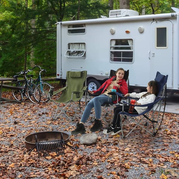 Campingstole - Foldestole - Sæt med 2 - Med armlæn og nakkestøtte - Blå