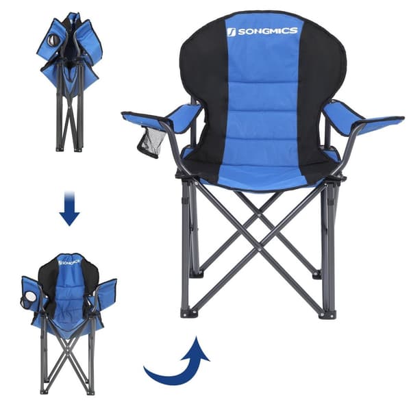 Campingstol - Foldestol - sammenfoldelig med flaskeholder - Blå/sort