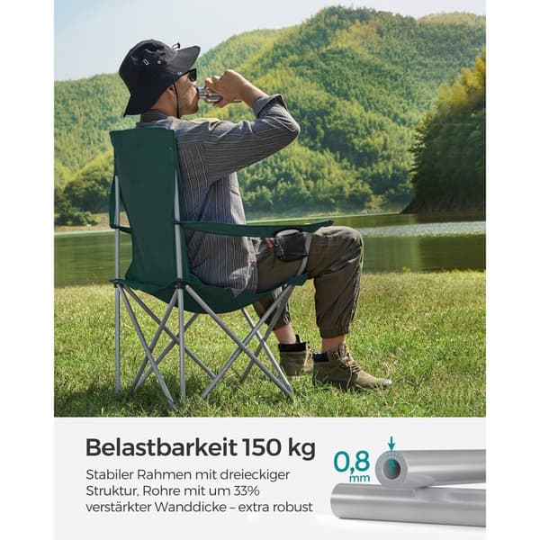 Campingstol - sæt af 2 med kopholder - mørkegrøn