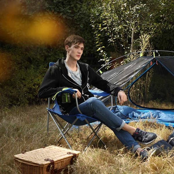 Campingstolar - uppsättning av 2 - fällbara stolar med flaskhållare - blå