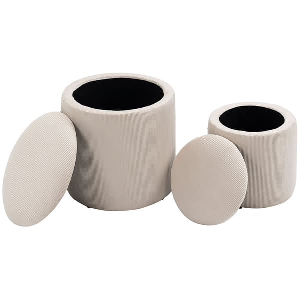 Rootz Set of 2 Palls - Foot Palls - Lagringslådor - Space Saving Design - Ø40 x 41h, Ø30 x 32h cm - White Velor Fabric