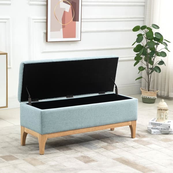 Rootz Skandinavian tyylinen säilytyspenkki - FootStool - sivupöytä - tilava säilytys - 110L x 39W x 45H cm - sininen kangas