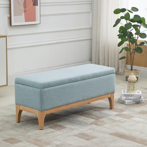 Rootz Skandinavian tyylinen säilytyspenkki - FootStool - sivupöytä - tilava säilytys - 110L x 39W x 45H cm - sininen kangas