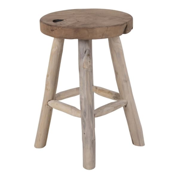 Rootz Teak Stool - Rustic Seat - Natural Finish - Sustainable Teak Wood - Ø30x45cm - Lägger till organisk stil - Monterad