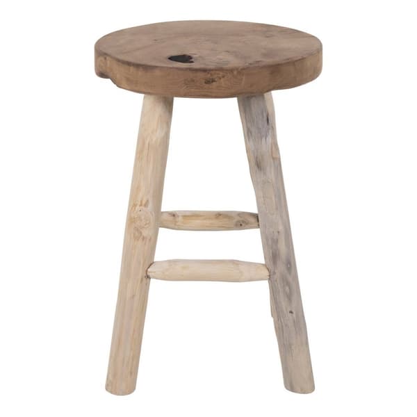 Rootz Teak Stool - Rustic Seat - Natural Finish - Sustainable Teak Wood - Ø30x45cm - Lägger till organisk stil - Monterad