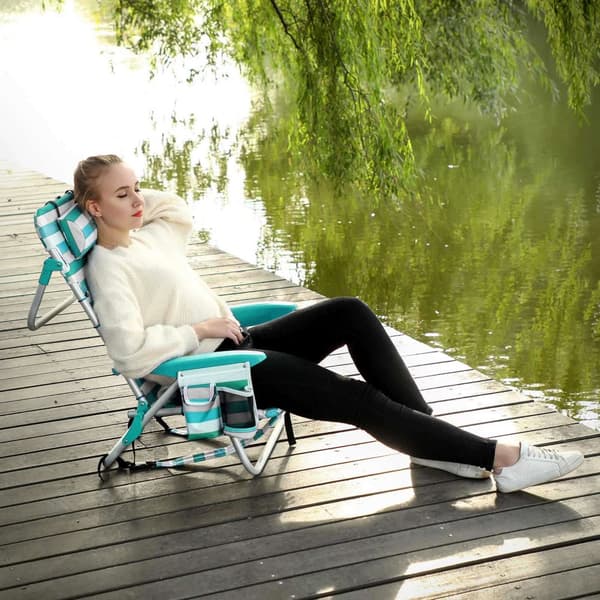 Strandstol - Havestol med aftagelig nakkestøtte - blå/hvid