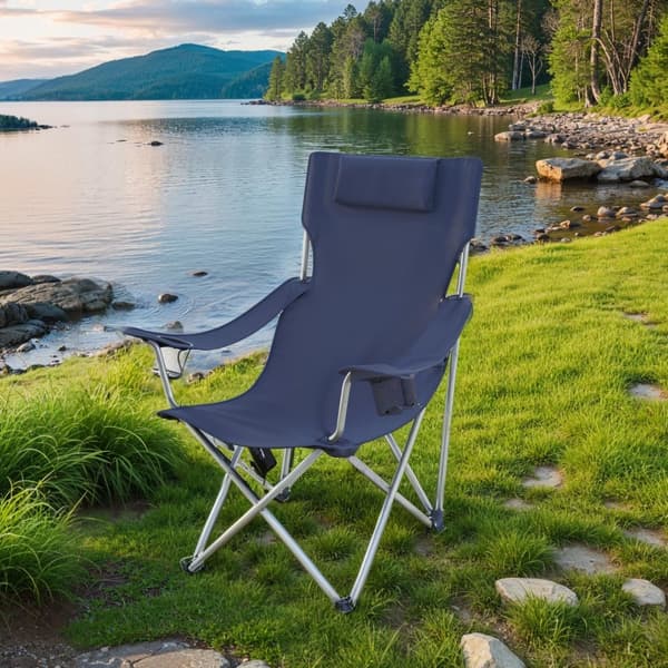 Sammenfoldelig campingstol, foldestol med armlæn, nakkestøtter og kopholdere