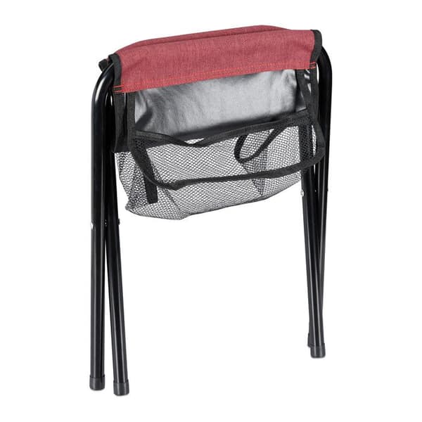 Relaxdays Fällbar campingpall, med ficka, upp till 120 kg, hopfällbar, lätt, strandstol, HxLxD: 39x29x35 cm, röd