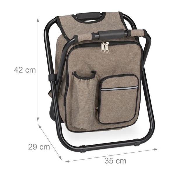 Relaxdays Campingpall med ficka, hopfällbar, transportabel, lätt, 42x35x29 cm, bärstol, polyester, beige