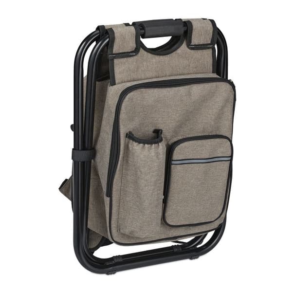 Relaxdays Campingpall med ficka, hopfällbar, transportabel, lätt, 42x35x29 cm, bärstol, polyester, beige