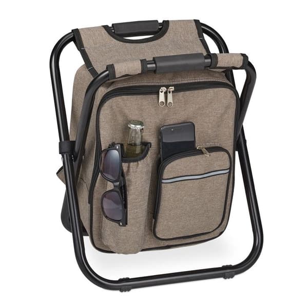 Relaxdays Campingpall med ficka, hopfällbar, transportabel, lätt, 42x35x29 cm, bärstol, polyester, beige