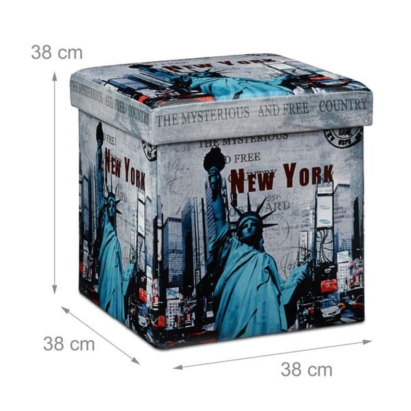Relaxdays praktisk hopfällbar pall för förvaring, stabil, med lock, New York, 38 cm höjd