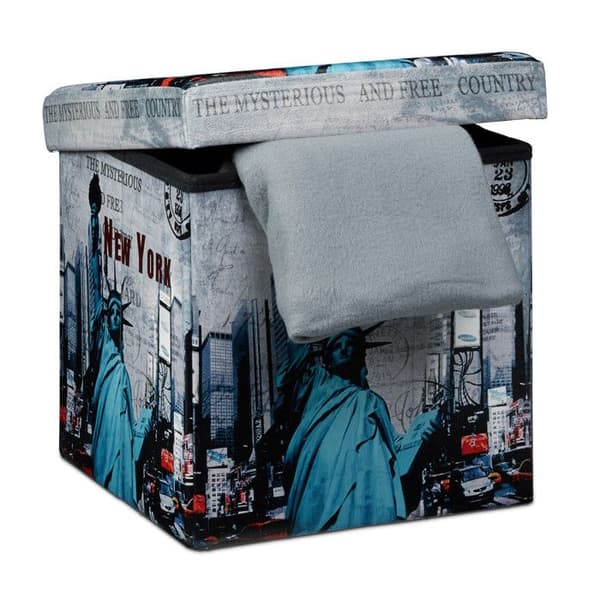 Relaxdays praktisk hopfällbar pall för förvaring, stabil, med lock, New York, 38 cm höjd