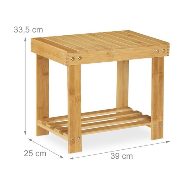 Relaxdays badrumspall i solid bambu, fotstöd, upp till 100 kg, H x B x D 33,5 x 25 x 39 cm, naturell