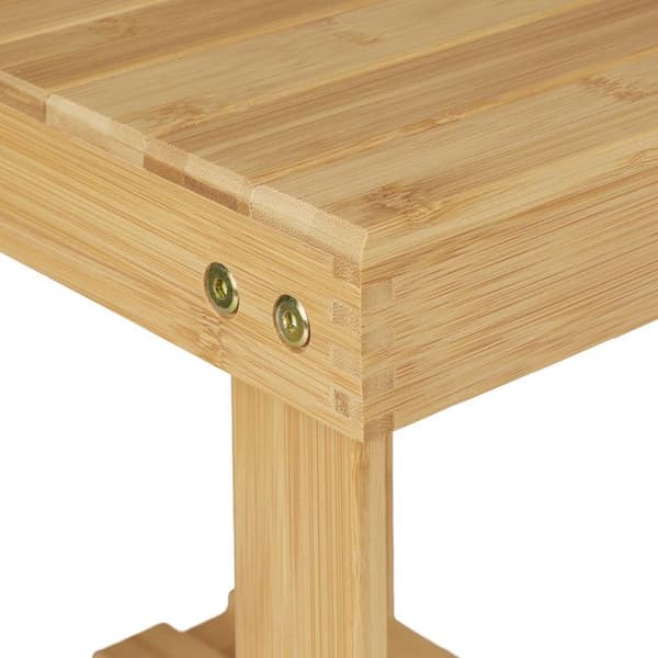 Relaxdays badrumspall i solid bambu, fotstöd, upp till 100 kg, H x B x D 33,5 x 25 x 39 cm, naturell