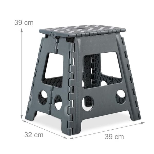 Relaxdays hopfällbar XL, transportabel, badrum, camping, 39 x 39 x 32 cm, upp till 150 kg, plast, grå