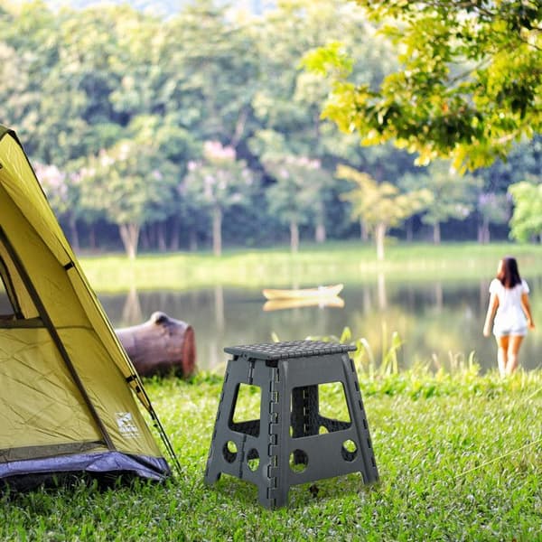 Relaxdays hopfällbar XL, transportabel, badrum, camping, 39 x 39 x 32 cm, upp till 150 kg, plast, grå