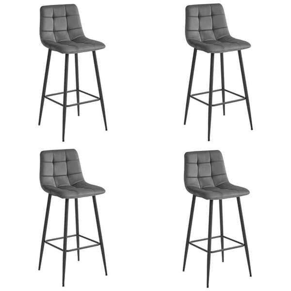 Barstol - ARCETO - Mörkgrå sammetsklädsel - Ben i svart stål - Set om 4 - Modern design