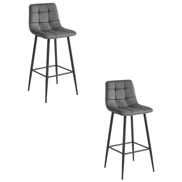 Tabouret ARCETO - mörkgrå sammet / svarta ben x 2