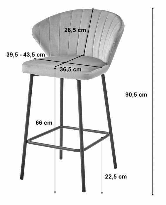 Barstol - GATTA - Mörkgrå sammet - Svarta ben - Set om 4 - Modern design