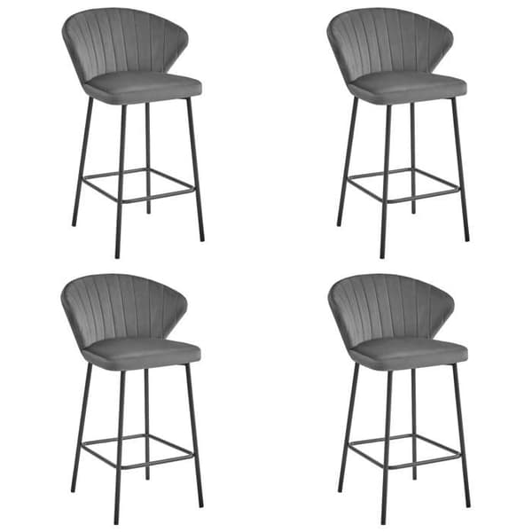 Barstol - GATTA - Mörkgrå sammet - Svarta ben - Set om 4 - Modern design