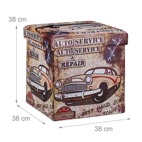 Relaxdays praktisk hopfällbar pall för förvaring, stabil, med lock, bil, 38 cm i höjd