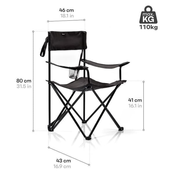 Meteor Seza Tourist Folding Camping Stol 56 x 65 x 80 cm Svart