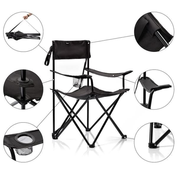Meteor Seza Tourist Folding Camping Stol 56 x 65 x 80 cm Svart