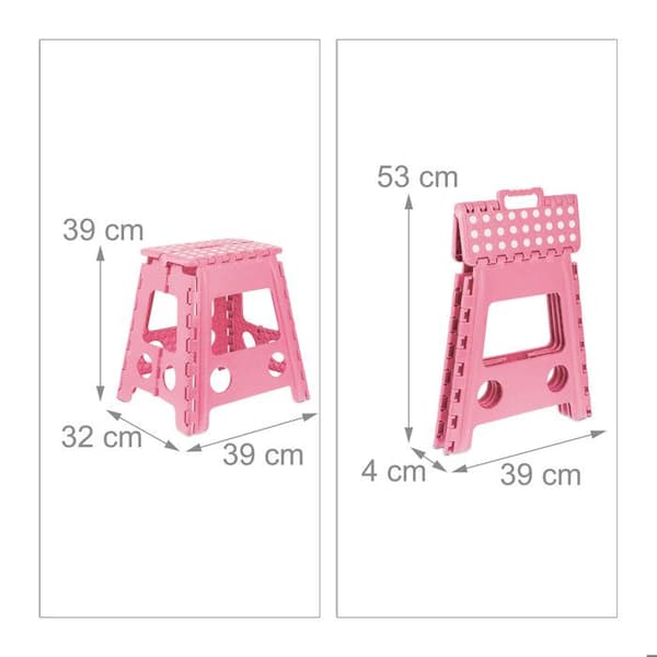 Relaxdays Fällbar pall, halkskydd, 120 kg max belastning, handtag, fällbar stege, HxBxD: 39 x 38,5 x 32 cm, rosa