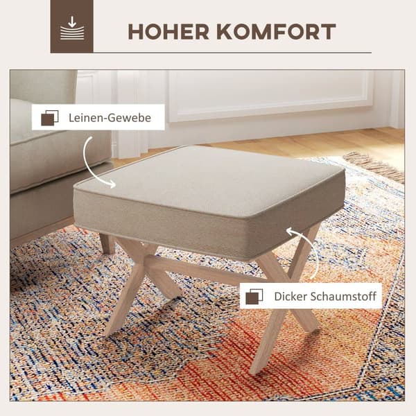 Polstret Skammel, 51x47x42 cm, Beige