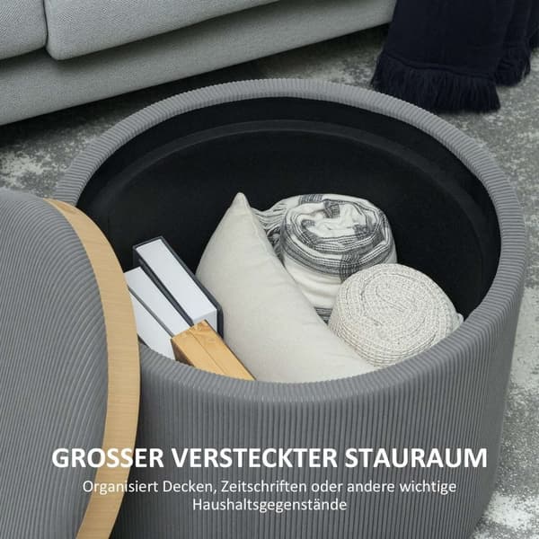 Rootz Storage Stool - Footrest - Lagring Ottoman - Hidden Storage - Ø56 x 42H CM - Grå sladdtyg - Stylskt och funktionellt design