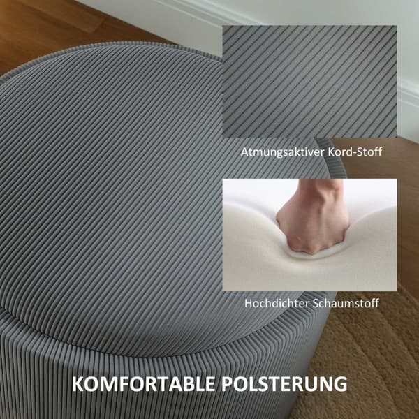 Rootz Storage Stool - Footrest - Lagring Ottoman - Hidden Storage - Ø56 x 42H CM - Grå sladdtyg - Stylskt och funktionellt design