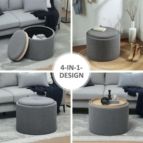 Rootz Storage Stool - Footrest - Lagring Ottoman - Hidden Storage - Ø56 x 42H CM - Grå sladdtyg - Stylskt och funktionellt design