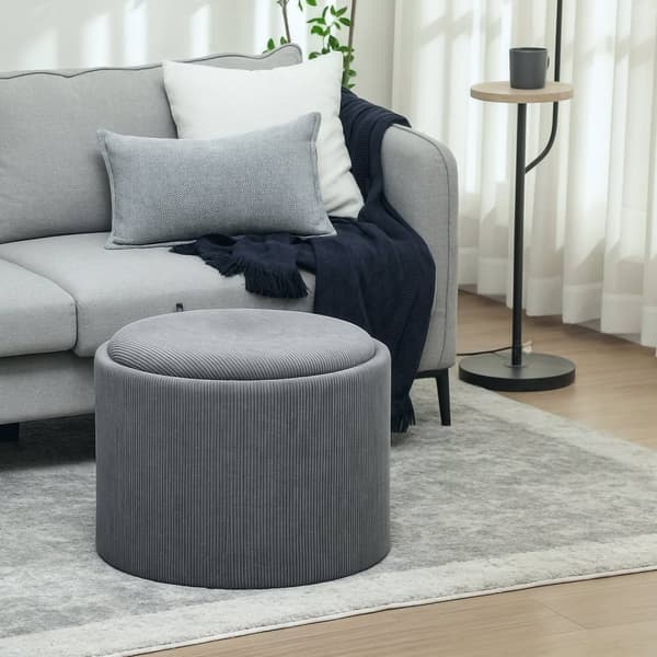 Rootz Storage Stool - Footrest - Lagring Ottoman - Hidden Storage - Ø56 x 42H CM - Grå sladdtyg - Stylskt och funktionellt design