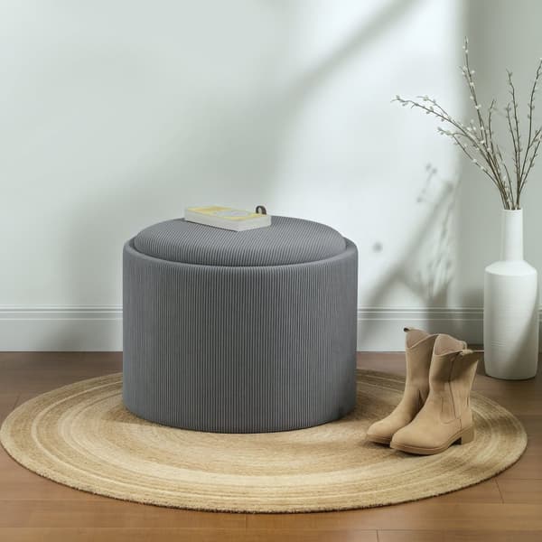 Rootz Storage Stool - Footrest - Lagring Ottoman - Hidden Storage - Ø56 x 42H CM - Grå sladdtyg - Stylskt och funktionellt design