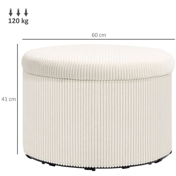 Rootz Foot Affure With Storage - Seat Affool - Pouf - 97L Hidden Storage - Ø60 X 41H CM - Cord Fabric - Skum - Beige
