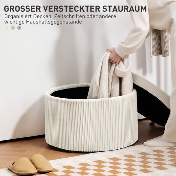 Rootz Foot Affure With Storage - Seat Affool - Pouf - 97L Hidden Storage - Ø60 X 41H CM - Cord Fabric - Skum - Beige
